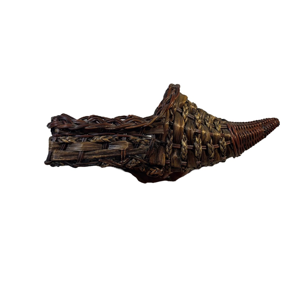 Woven Cornucopia Basket Horn of Plenty Thanksgiving Harvest‎ Decor Brown
